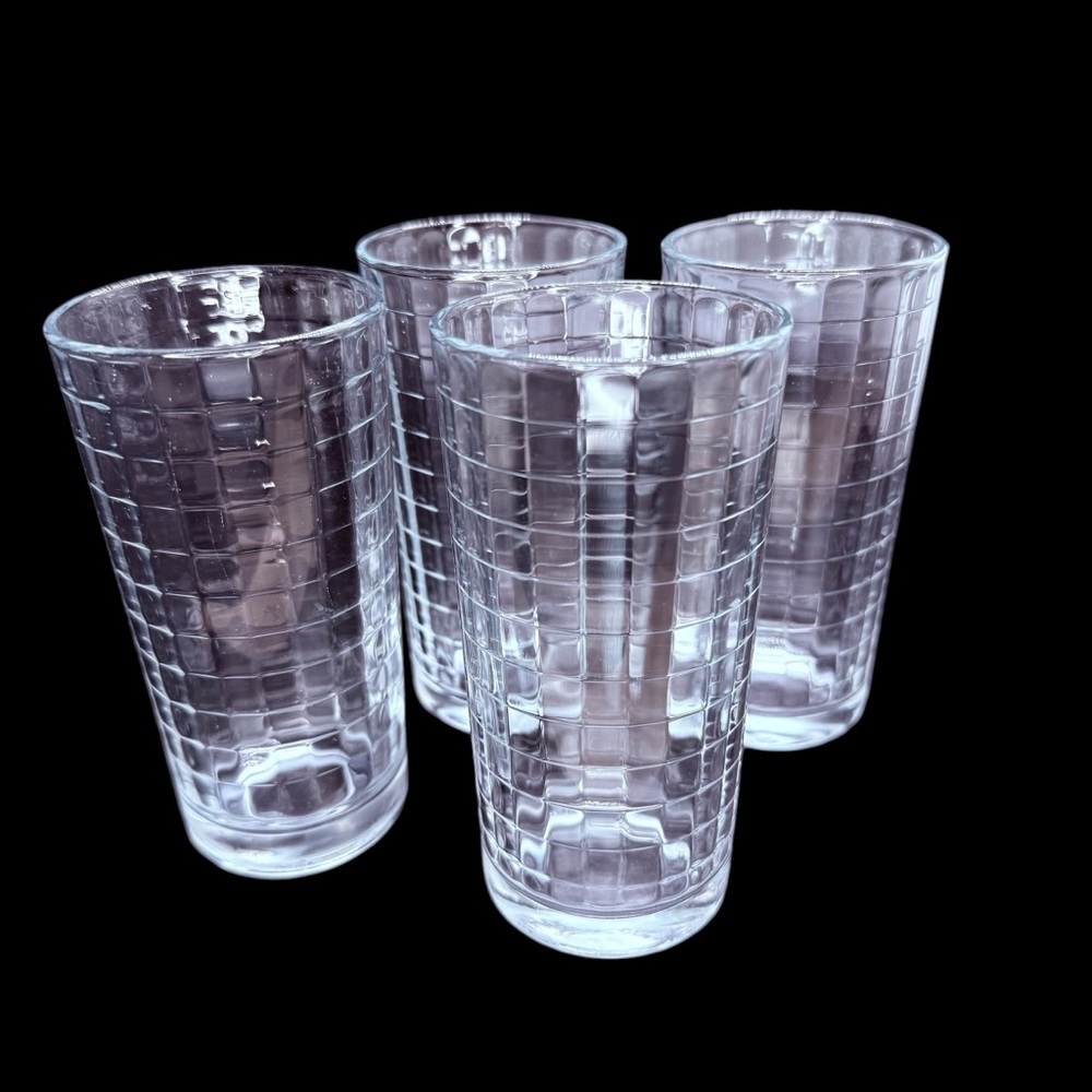 Set Of 4 Classic Vintage PASABAHCE OPTIC BLOCK Water / Cocktail Glass Barware